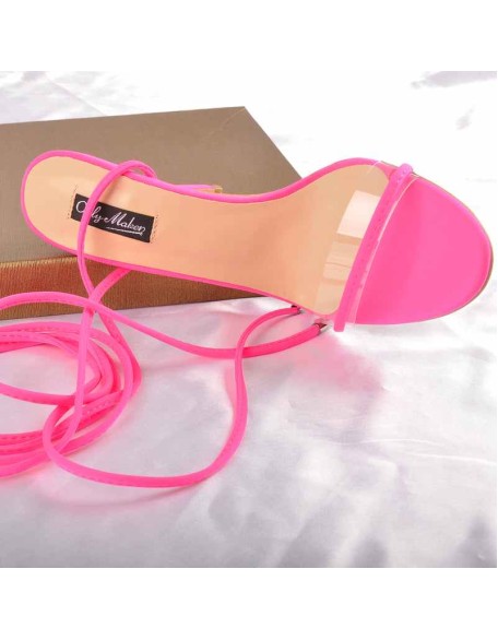 Lace up Clear Band Black Suede High Heels Sandals