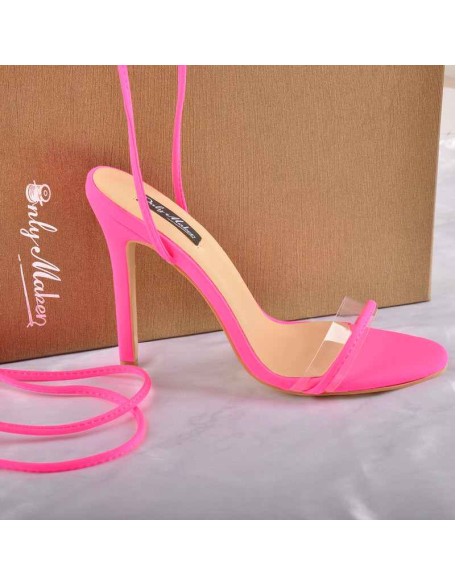 Lace up Clear Band Black Suede High Heels Sandals