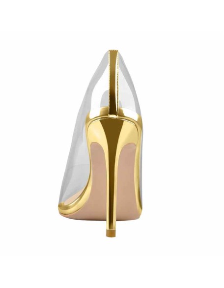Transparent Pointed Toe Slip on Gold High Heel Stiletto Pumps