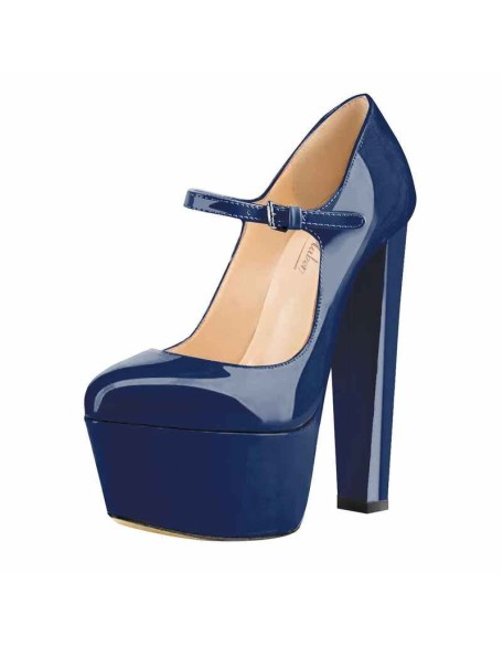 Mary Jane Round Toe Ankle Strap Platform Pumps