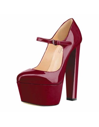 Mary Jane Round Toe Ankle Strap Platform Pumps