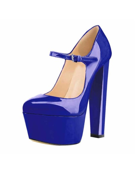 Mary Jane Round Toe Ankle Strap Platform Pumps
