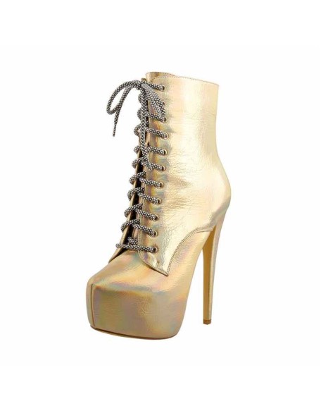 Gold Magic Color Platform Lace Up Mid-calf Boots