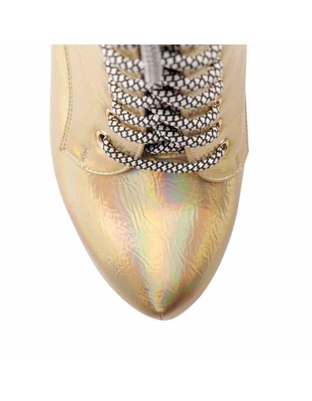 Gold Magic Color Platform Lace Up Mid-calf Boots