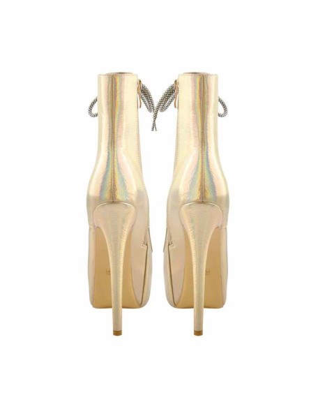 Gold Magic Color Platform Lace Up Mid-calf Boots