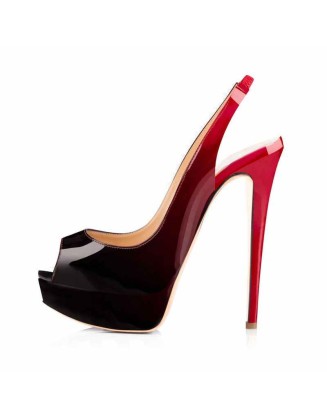 Platform High Heel Peep Toe Black-Red Gradient Slingback Sandals