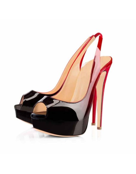 Platform High Heel Peep Toe Black-Red Gradient Slingback Sandals