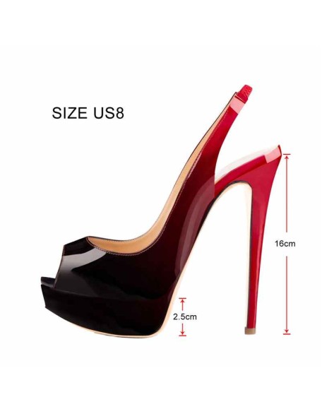 Platform High Heel Peep Toe Black-Red Gradient Slingback Sandals