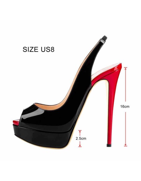 Platform High Heel Peep Toe Black-Red Slingback Sandals