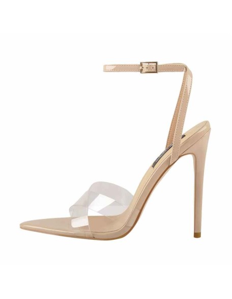 Clear Cross Band Pointy Open Toe Beige High Heel Sandals