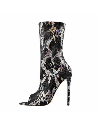 Open Toe Symphony Snake Stiletto High Heels Zipper Ankle Booties