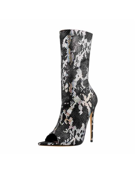 Open Toe Symphony Snake Stiletto High Heels Zipper Ankle Booties