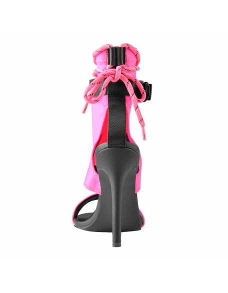 Open Toe Lace-up Ankle Buckle Pink High Heels Booties Sandals