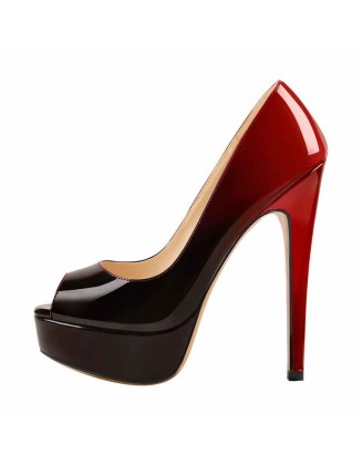 Red Black Peep Toe Platform Stiletto High Heel Pumps