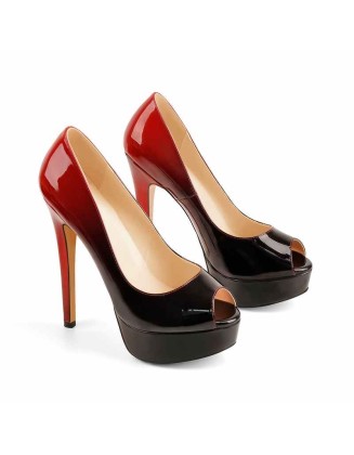 Red Black Peep Toe Platform Stiletto High Heel Pumps