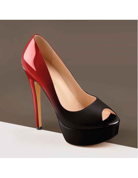 Red Black Peep Toe Platform Stiletto High Heel Pumps