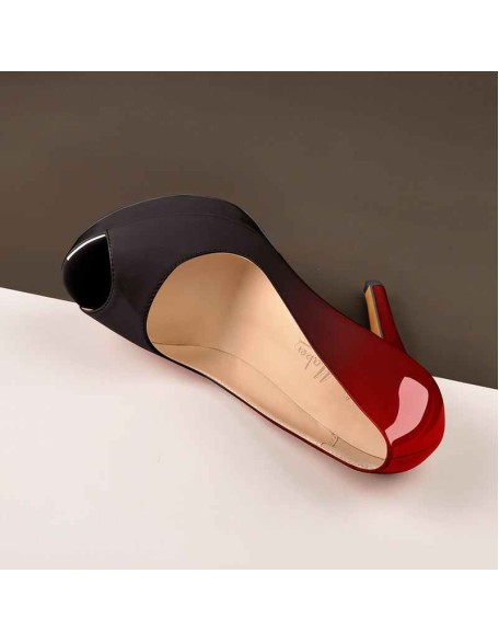 Red Black Peep Toe Platform Stiletto High Heel Pumps