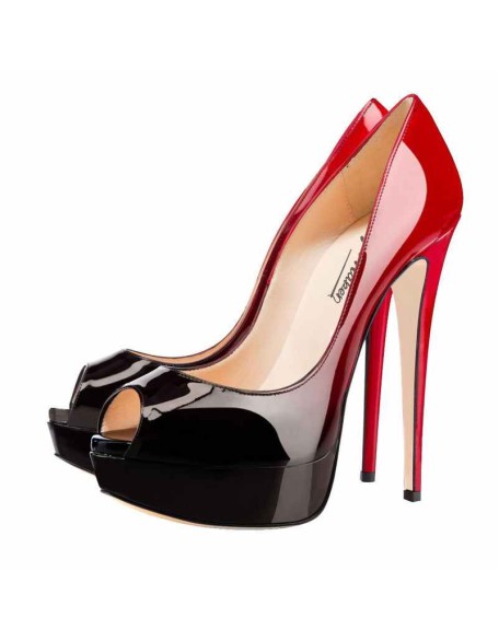 Red Black Peep Toe Platform Stiletto High Heel Pumps