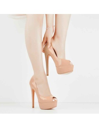 Peep Toe Platform Baby Pink Stiletto High Heel Pumps