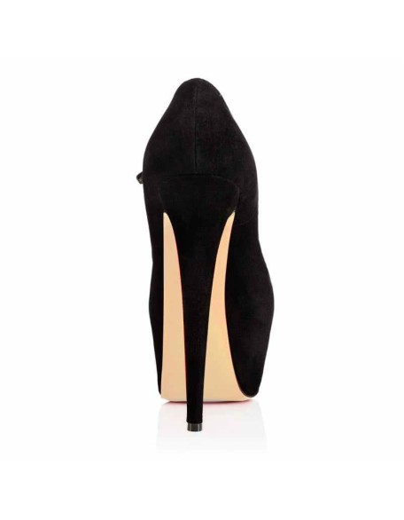 Mary Jane Platform Black Suede Pointed Toe Stiletto High Heels Pumps