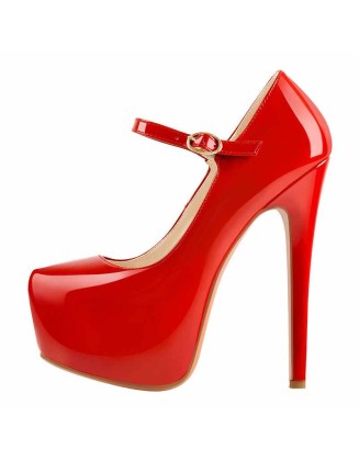 Mary Jane Platform Red Pointed Toe Stiletto High Heels Pumps