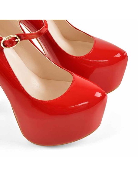 Mary Jane Platform Red Pointed Toe Stiletto High Heels Pumps