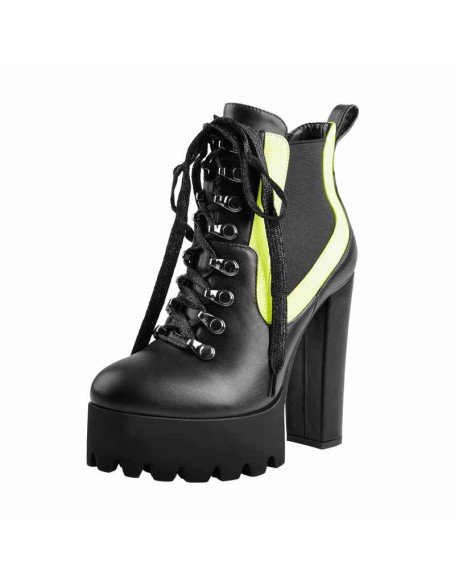 Round Toe Platform Chunky Heels Stitching Stretch Ankle Boots