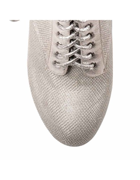 Round Toe Platform Lace Up Boots Silver Mesh Chunky Heels Ankle Booties