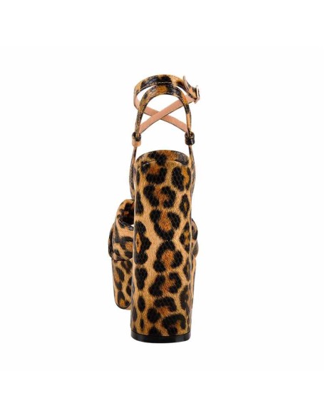 Platform Open Toe Leopard Print Ankle Strap Block Chunky Sandals