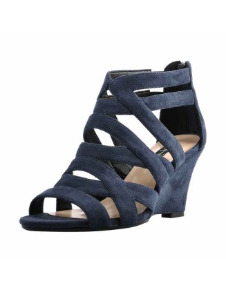 Blue Gladiator Cut Out Peep Toe Wedge Sandals