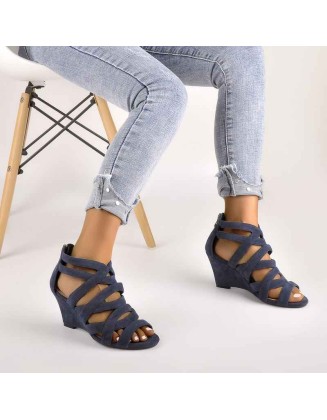 Blue Gladiator Cut Out Peep Toe Wedge Sandals