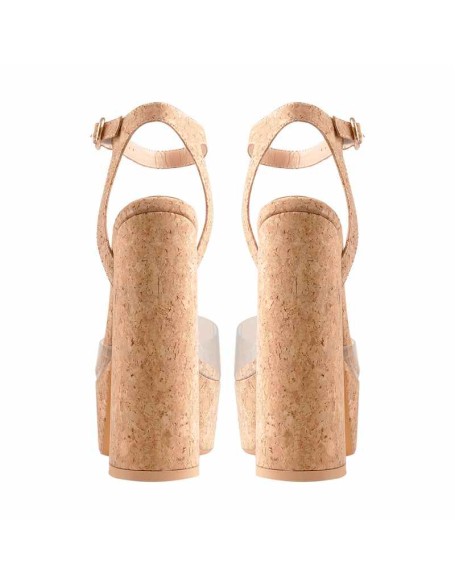 Platform Open Toe Wood Grain Ankle Strap Block Chunky Sandals