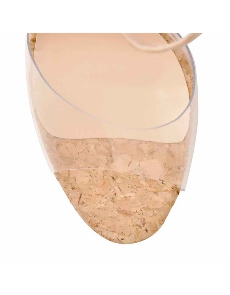 Platform Open Toe Wood Grain Ankle Strap Block Chunky Sandals