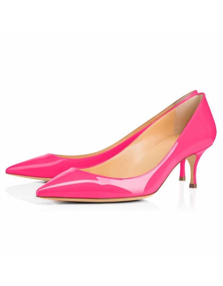 Rose Red Pointed Toe Slip On 2.5inches(6.5CM) High Heel Pumps