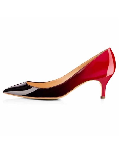 Black Red Gradient Pointed Toe Slip On 2.5inches(6.5CM) High Heel Pumps