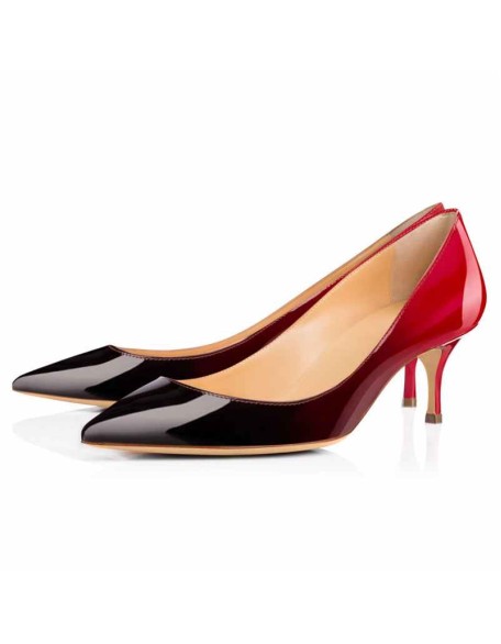 Black Red Gradient Pointed Toe Slip On 2.5inches(6.5CM) High Heel Pumps