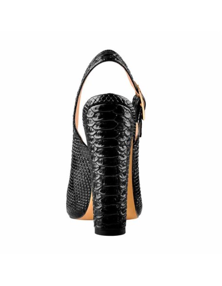 Slingback Pointed Toe Fish Scale Chunky Heel Pumps