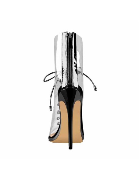 Open Toe Black Lace up Transparent Zip Ankle Sandals Boots