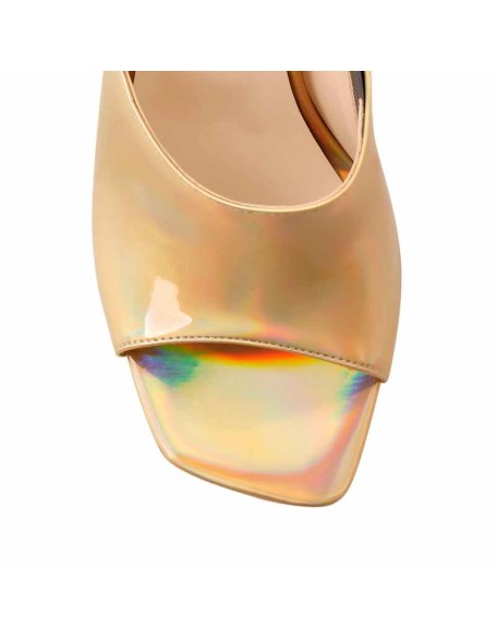 Golden Holographic Transparent Tapered Heel Sandals Mules