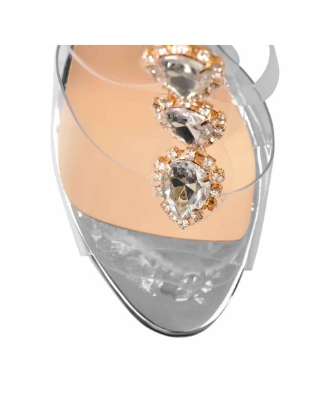 Transparent Gem Strip Cutout Wood Grain Wedge Sandals