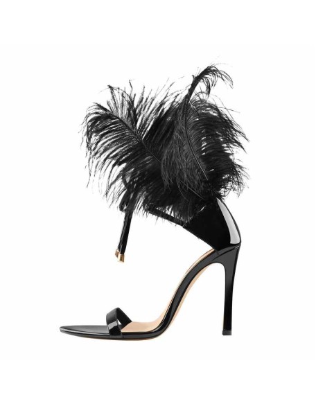 Open Toe Feather Back Lace Up Stiletto Heel Sandals
