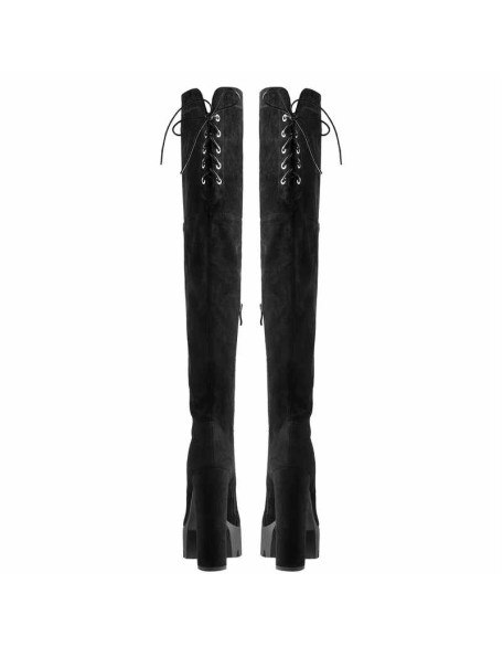 Faux Suede Lace Up Round Toe Thigh High Winter Bootie