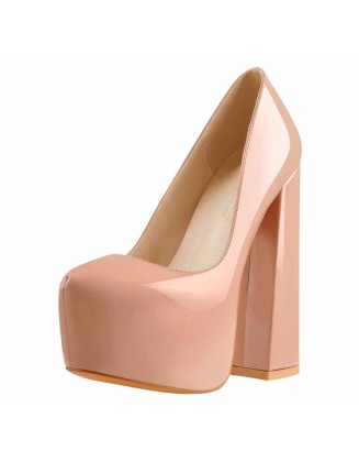Baby Pink Platform Pointed Toe Chunky Square High Heels Pumps