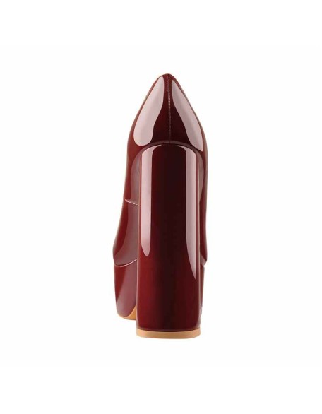 Burgundy Platform Pointed Toe Chunky Square High Heels Pumps