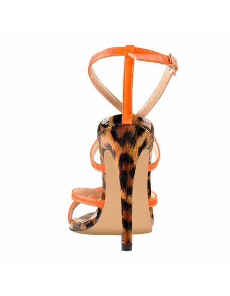 Open Pointed Toe Criss Cross Leopard Stilettos Ankle Strap Sandals