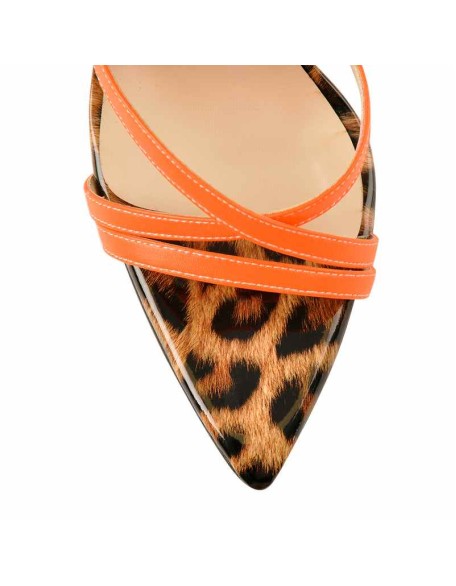 Open Pointed Toe Criss Cross Leopard Stilettos Ankle Strap Sandals