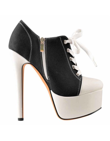 Black Canvas Low Top Sneaker Platform Lace Up High Heel Ankle Boots
