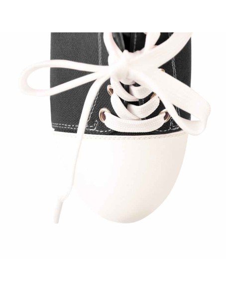 Black Canvas Low Top Sneaker Platform Lace Up High Heel Ankle Boots