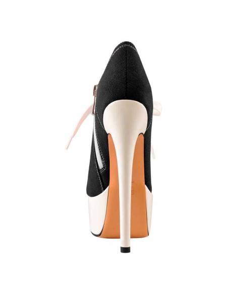 Black Canvas Low Top Sneaker Platform Lace Up High Heel Ankle Boots