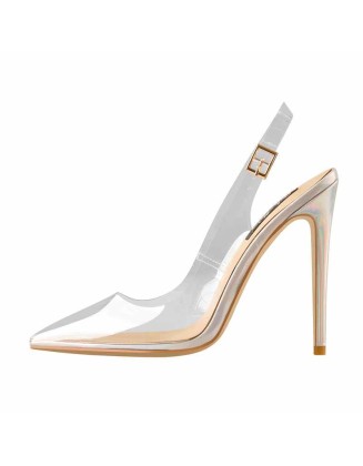 Transparent Pointed Toe Slingback Holographic Stiletto High Heel Pumps